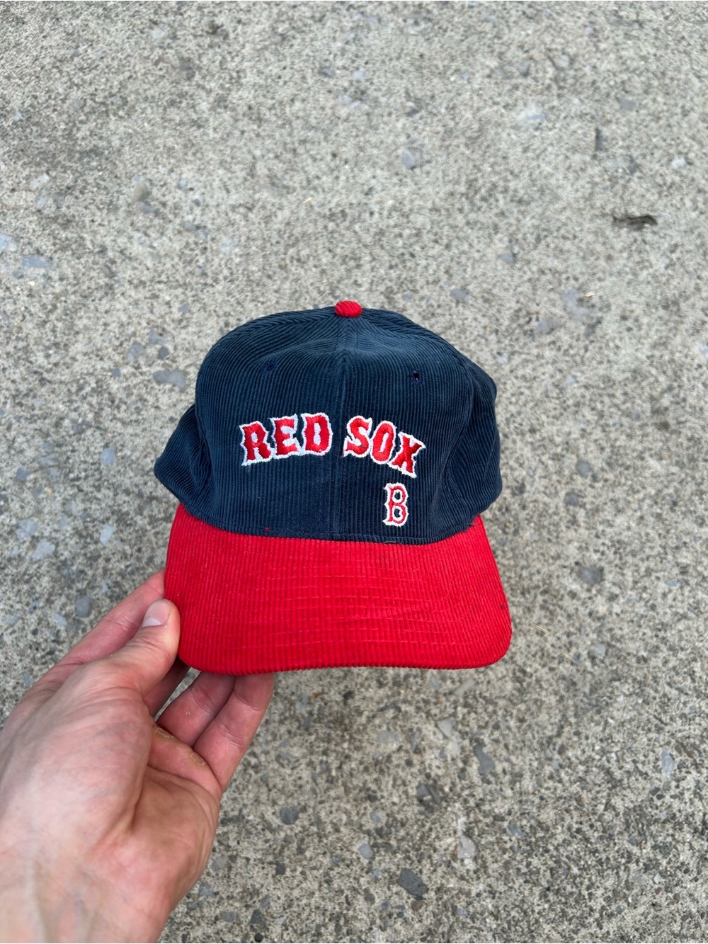 Vintage 90’s Red Sox Corduroy Baseball Cap - Navy & Red